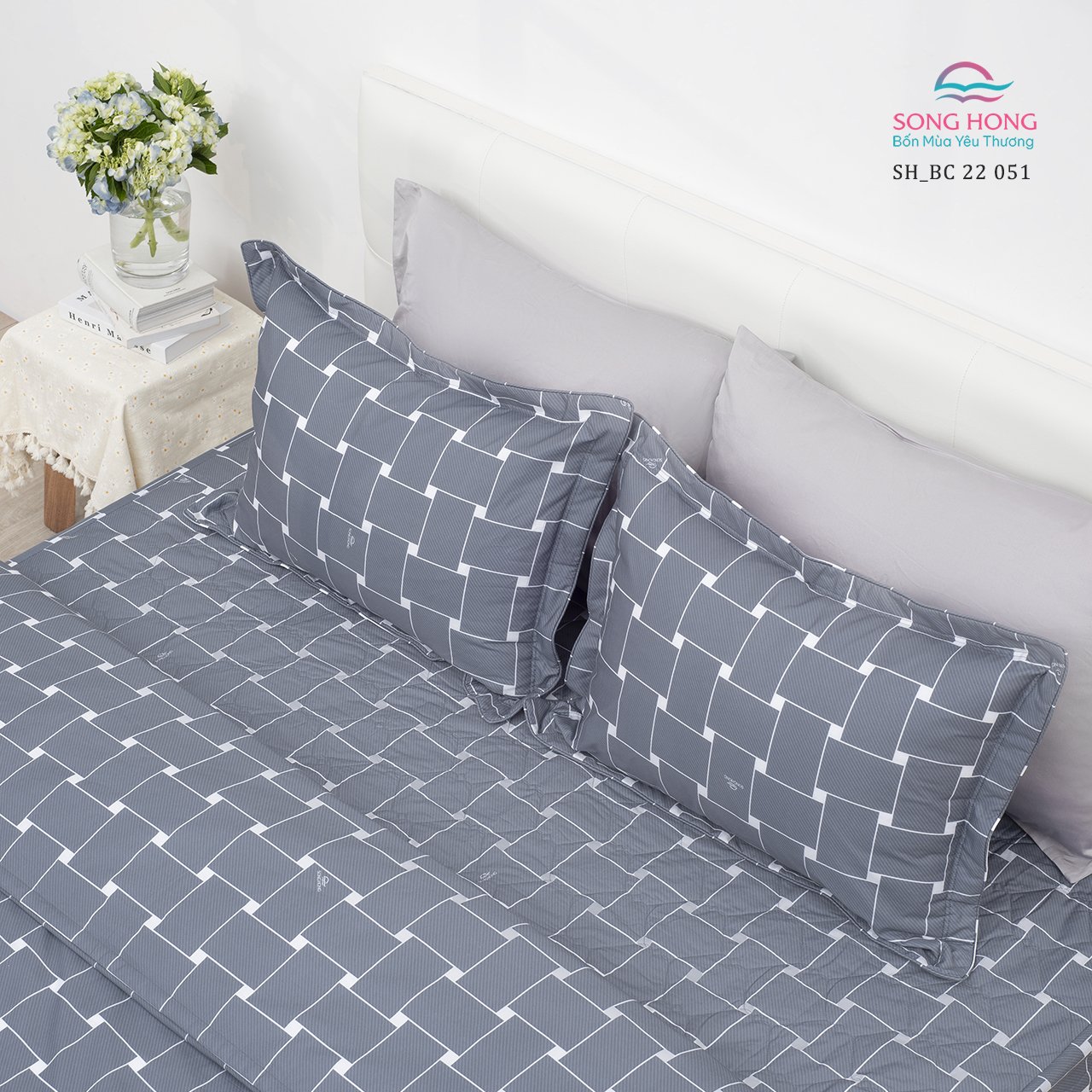 Bộ chăn ga gối 200x220 Sông Hồng chất cotton