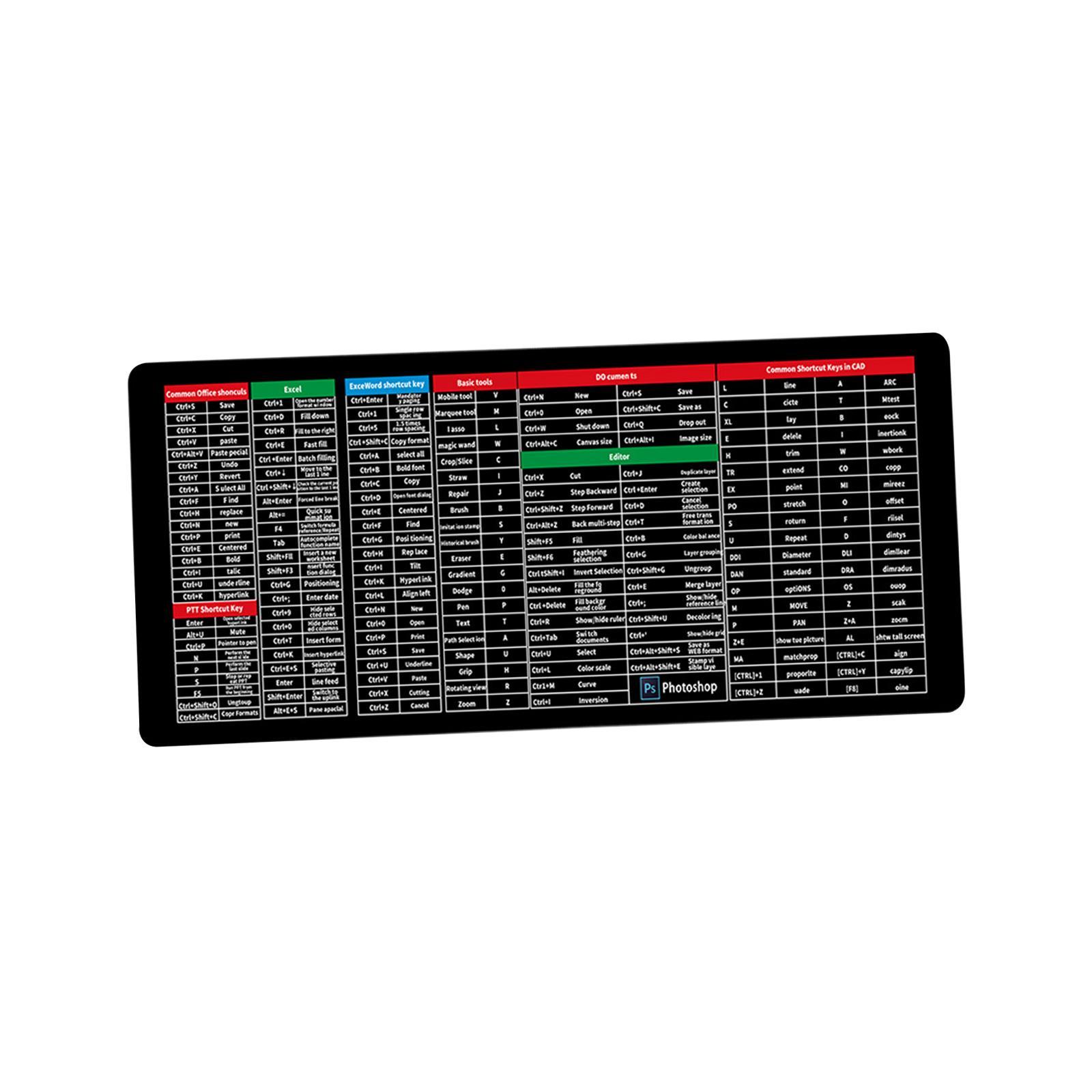Desk Mat Shortcuts Keys Laptop Desk Pads for Home and Office Gaming Mouse Pad