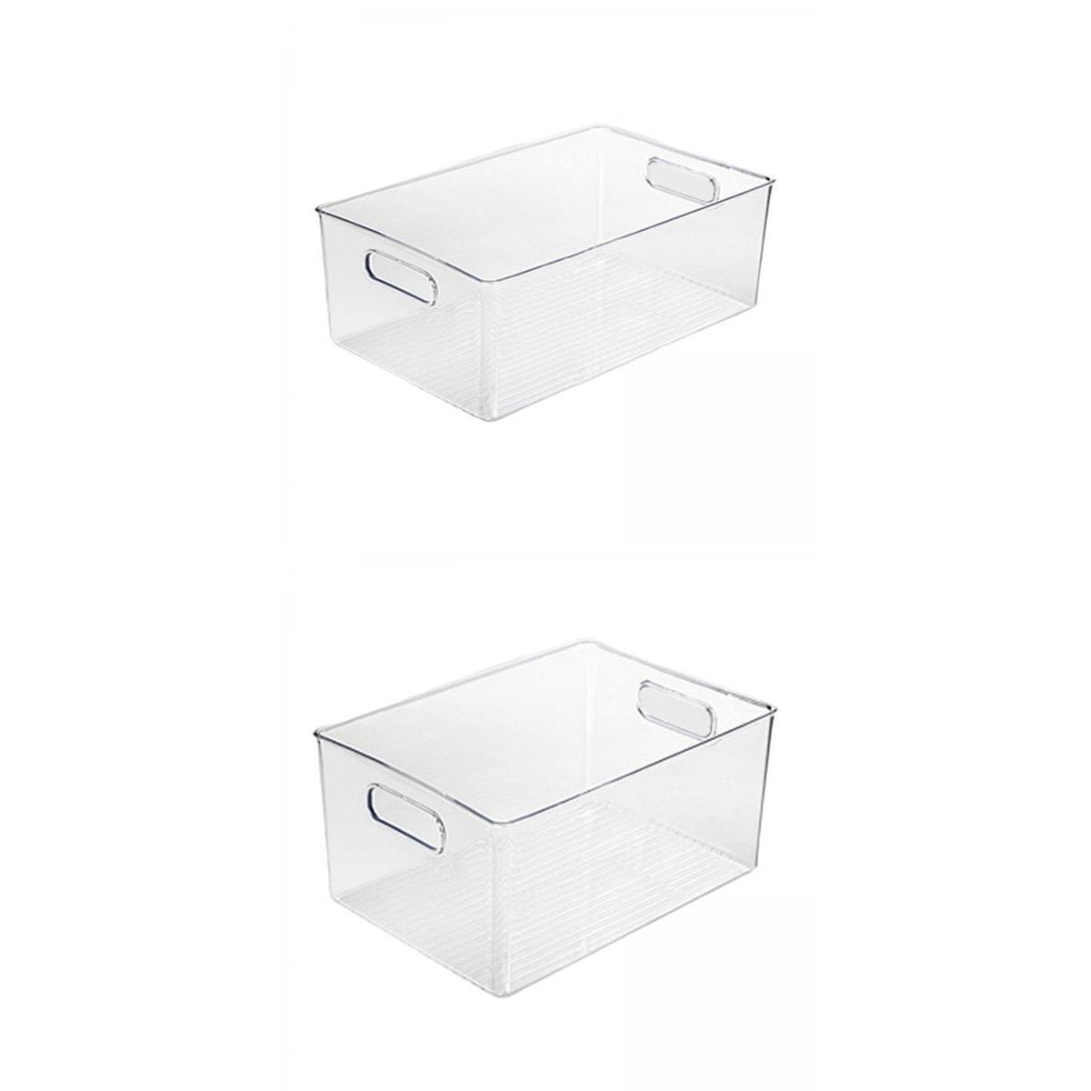 2x Transparent Storage Organizer Bin with Handle for Kitchen