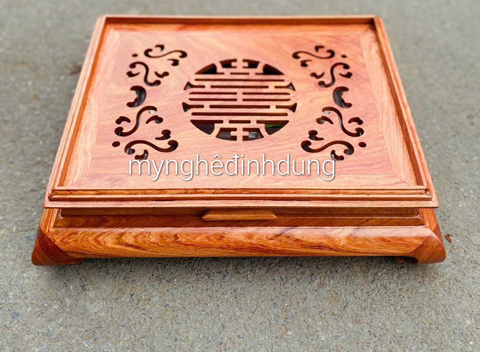 Khay trà cung đình bắng gỗ hương kt 47x37x15cm