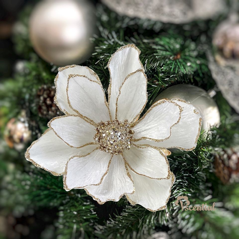 Vscential Cành Hoa Ngọc Lan Trang Trí Giáng Sinh Noel Magnolia Pick Ivory