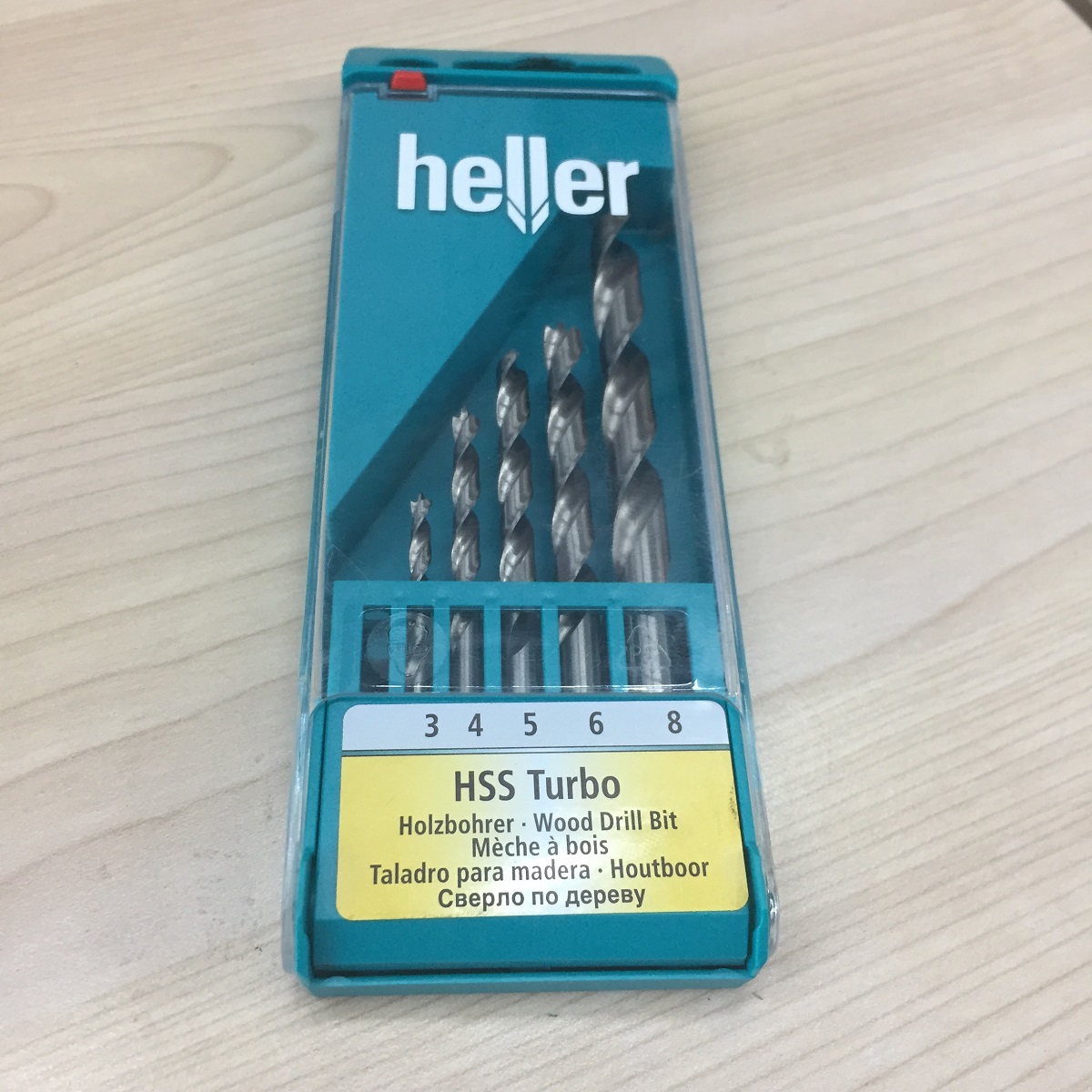 Hộp 5 mũi khoan gỗ Heller HSS- Turbo 3/4/5/6/8mm chuôi tròn 288170