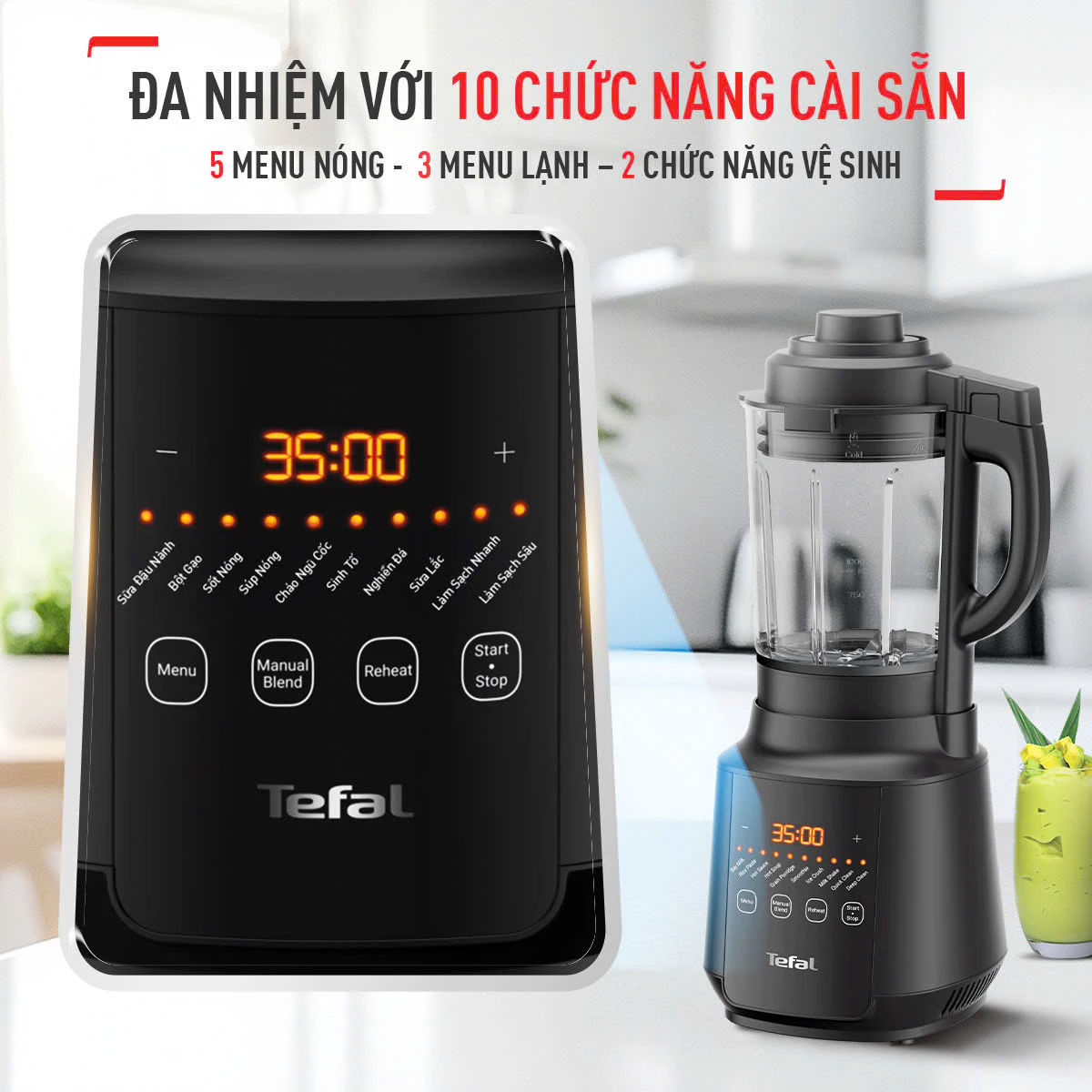 Máy Làm Sữa Hạt, Sinh Tố Tefal BL511868 - 1000W - 1750ml - Hàng Chính Hãng