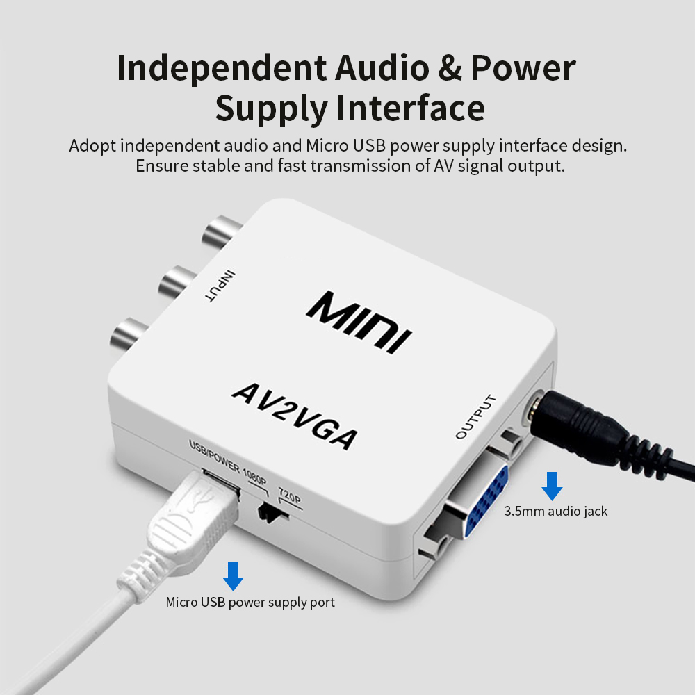 Bộ chuyển đổi AV sang VGA 1080P HD Mini VGA Converter Bộ chuyển đổi video ABS Shell cho STB / Máy tính