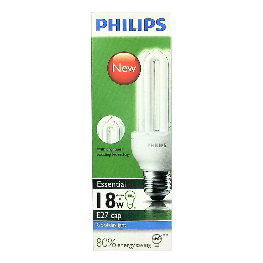 Combo Bóng đèn Compact 3U tiết kiệm điện Philips Essential 18W 6500K E27 - Ánh sáng trắng