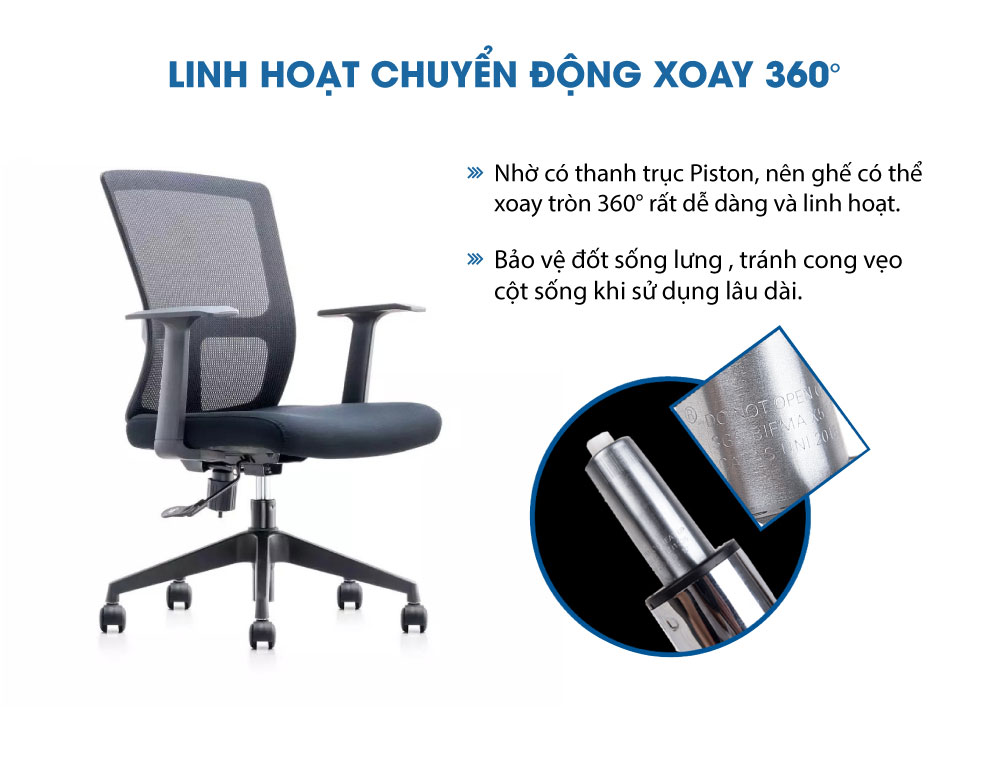 Ghế xoay văn phòng GOVI Ryan R04 Lưng lưới, tay ghế chắc chắn, đệm ngồi êm ái