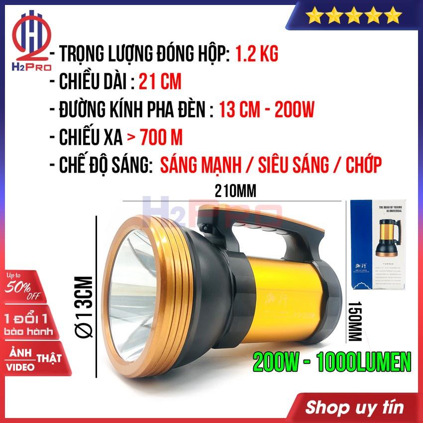 Đèn pin cầm tay siêu sáng 200W F3 H2Pro LED trắng-pha đèn 13cm-chiếu xa 700m-Pin sạc , đèn pin led siêu sáng