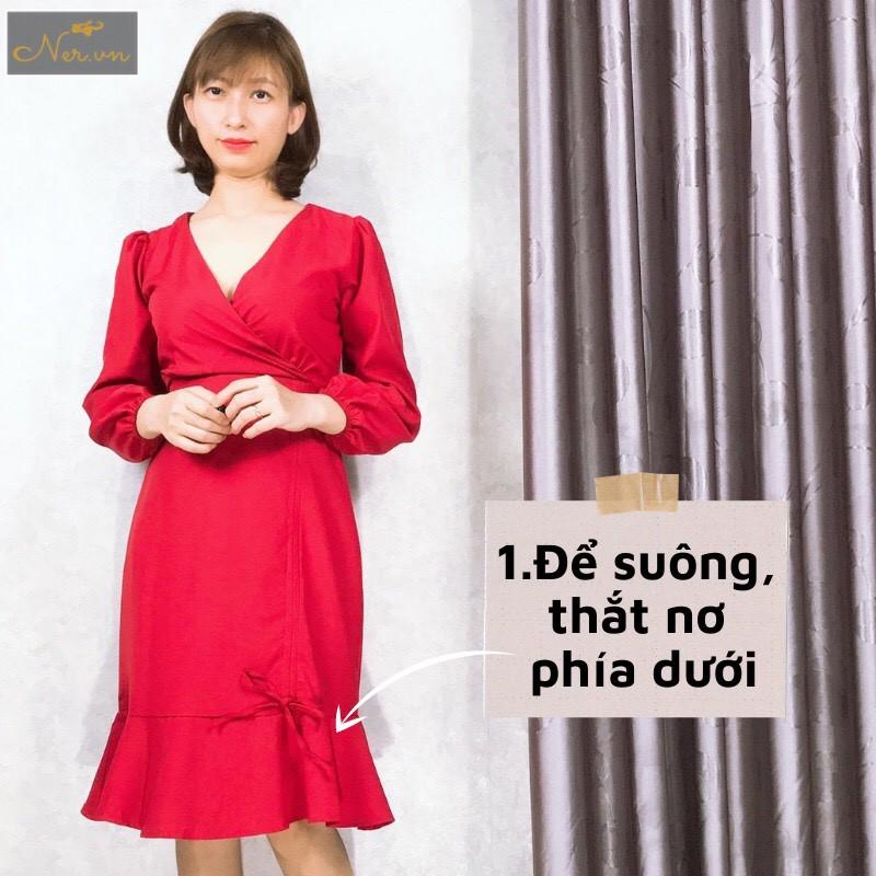 Đầm DỰ TIỆC dáng suông cao cấp, bèo nhúng lai váy siêu xinh, siêu sang, 2 màu đỏ, trắng. Thương hiệu NER – N52