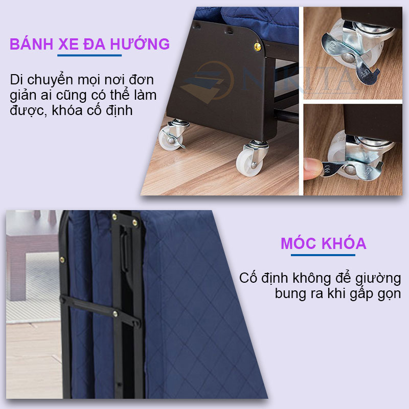 Giường ngủ thông minh gấp gọn NIKITA, Khung thép sơn tĩnh điện, Xếp gọn thành ghế sofa, Bánh xe di chuyển dễ dàng