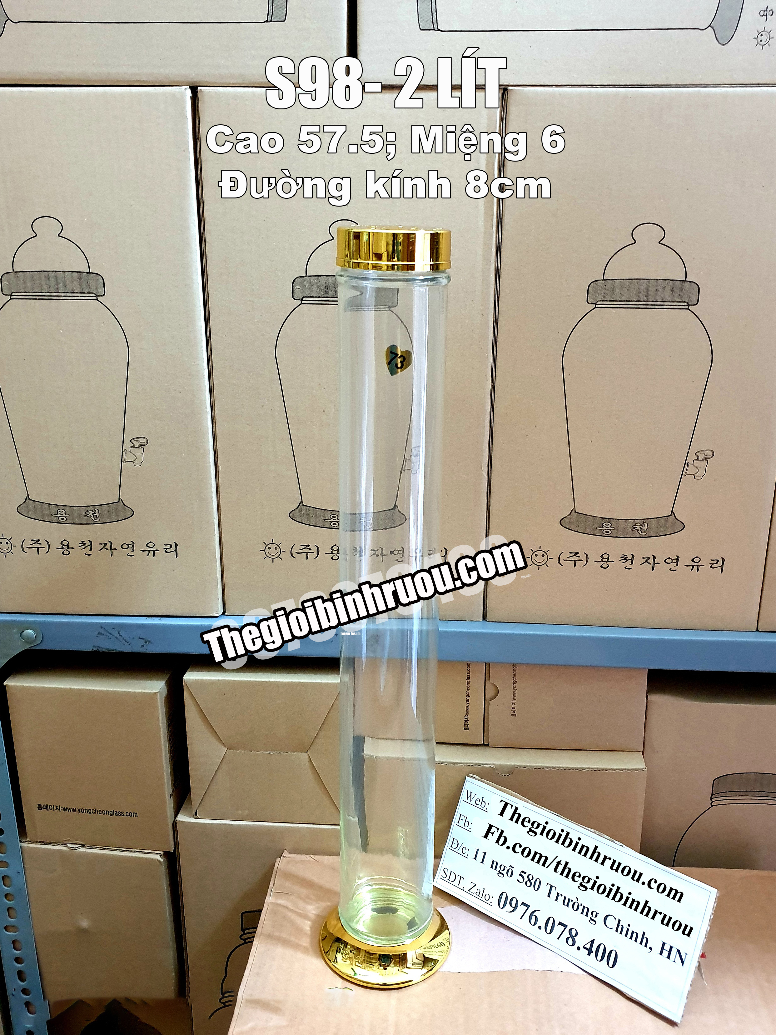 Bình trụ thủy tinh ngâm Hàn Quốc 2 lít