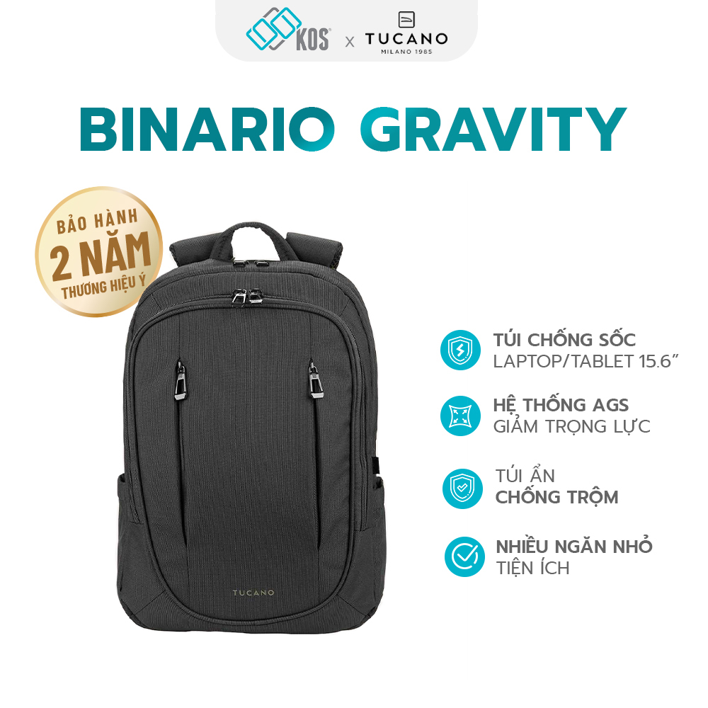 Balo laptop Tucano Binario AGS 15.6 inch, sử dụng công nghẽ giảm trọng lực AGS, thương hiệu Ý, bảo hành 2 năm