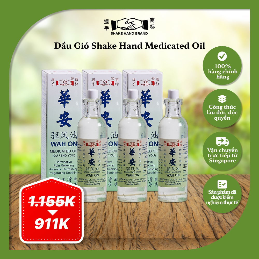 Dầu gió Singapore Shake Hand với hương thơm giúp thông thoáng mũi, giải tỏa đầu óc, tiếp thêm sinh lực, giảm cảm, nhức đầu, vết ngứa do côn trùng cắn