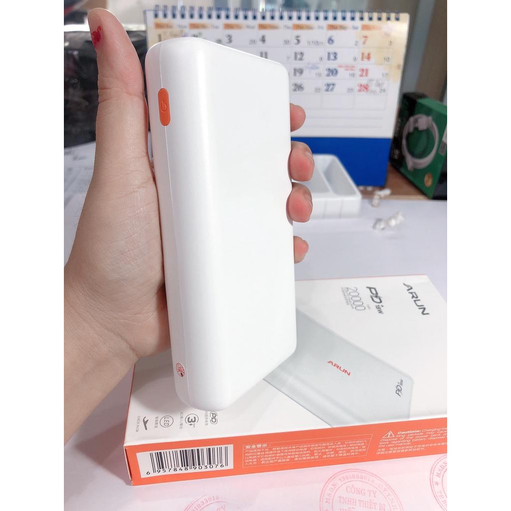 Sạc Dự Phòng Arun FC20P 20000 mAh (PD18W, QC3.0) Sạc Nhanh 2 Chiều Type C, Hàng chính hãng