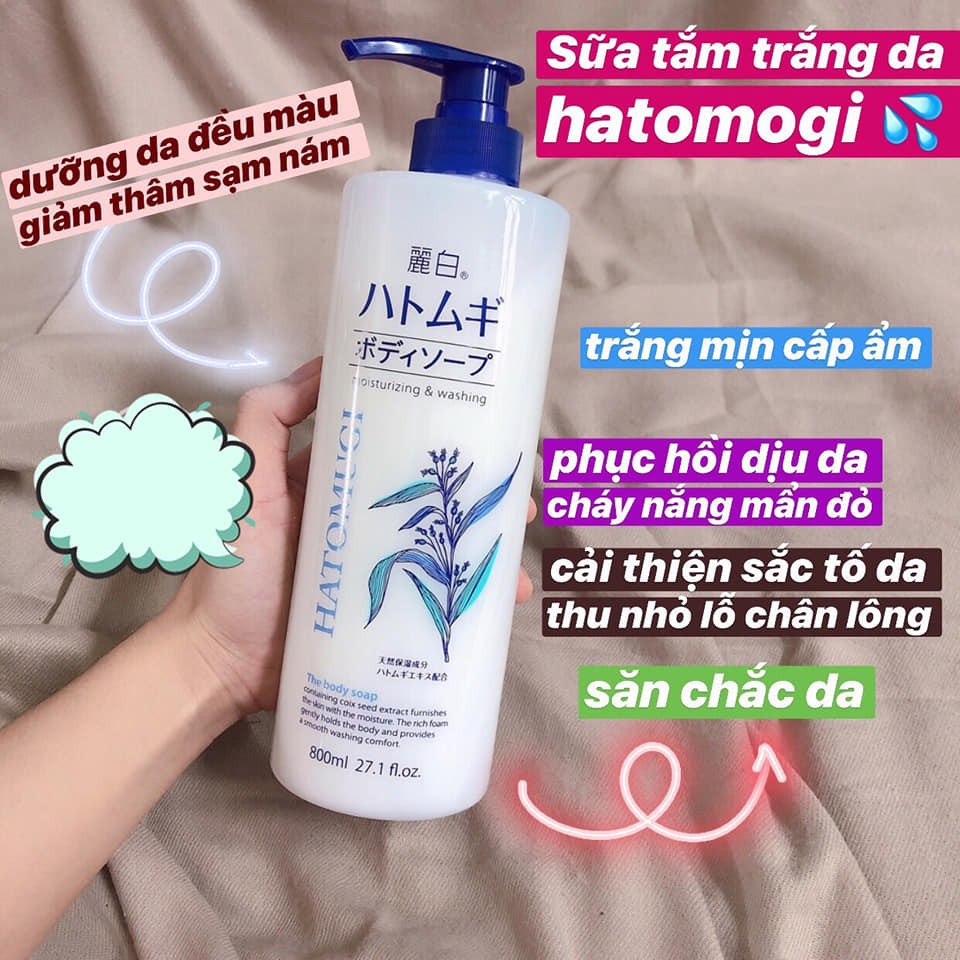 Sữa Tắm Trắng Da Giữ Ẩm Hatomugi Nhật Bản 800ml