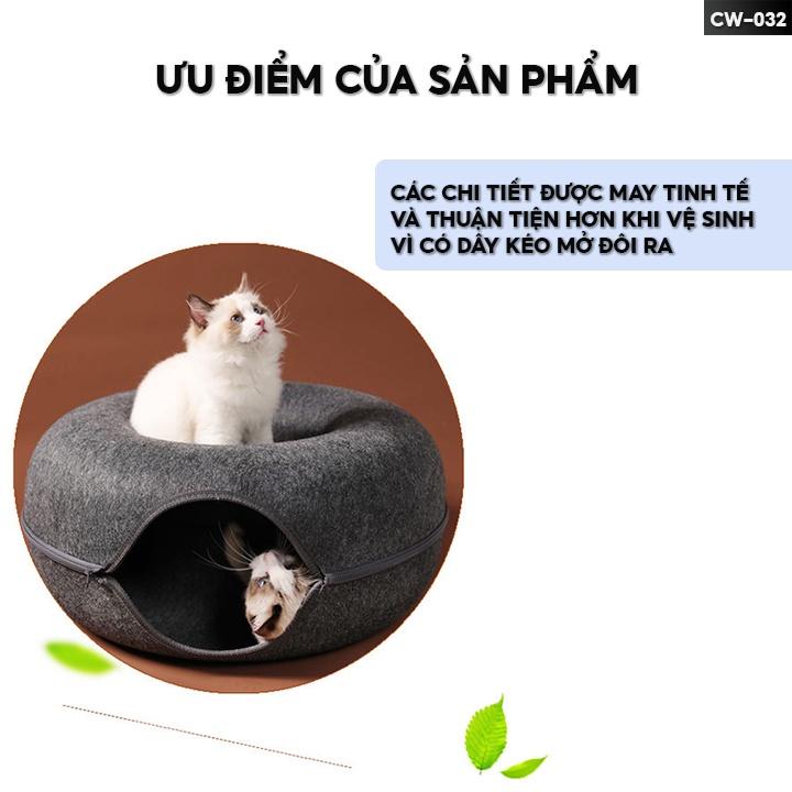 Đồ Chơi Cho Mèo Kiêm Ổ Nệm Đường Hầm Tròn Nằm Làm Bằng Nỉ Cào Móng Mèo Size 50x50x20cm CW-032