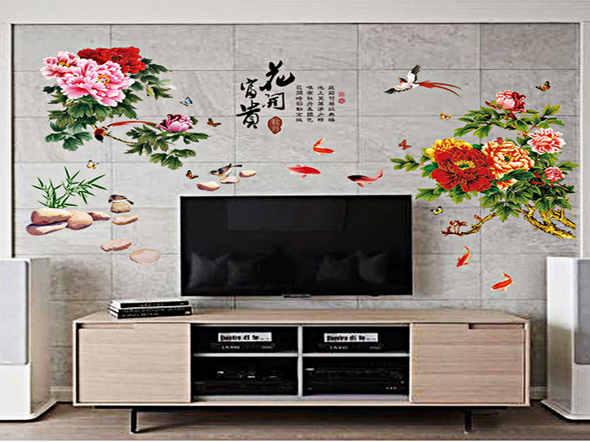 decal dán tường hoa mẫu đơn một mảnh sk9278