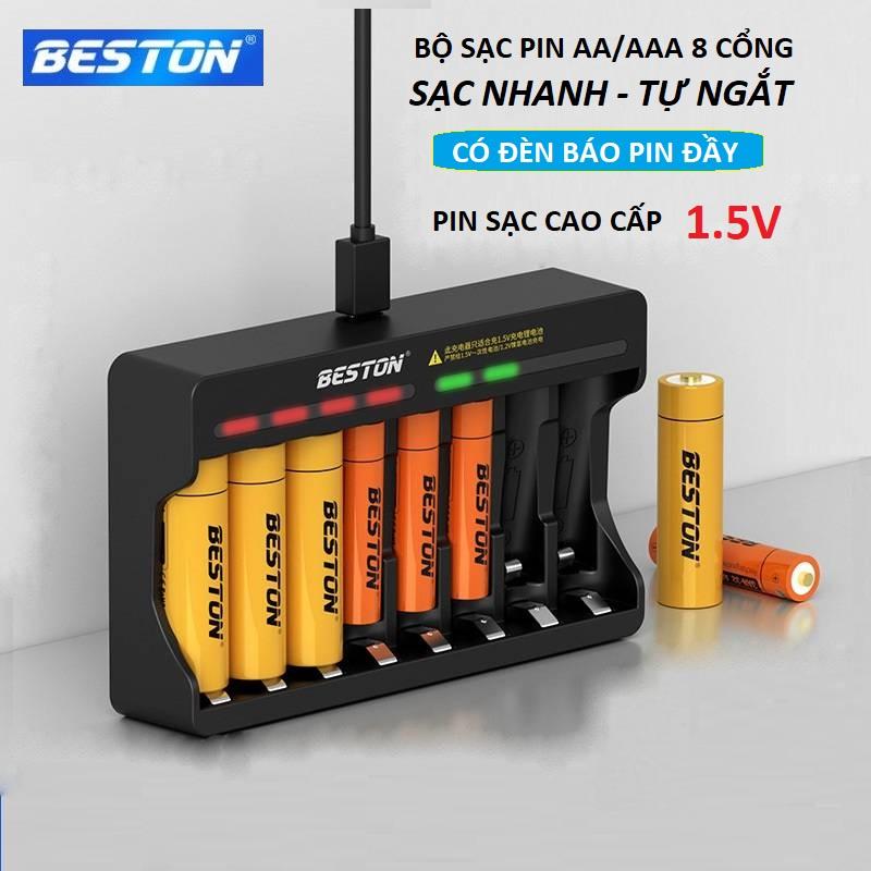 Bộ sạc pin tiểu 8 cổng 1.5V, pin sạc AA AAA BESTON 1.5V chính hãng pin lithium hàng cao cấp