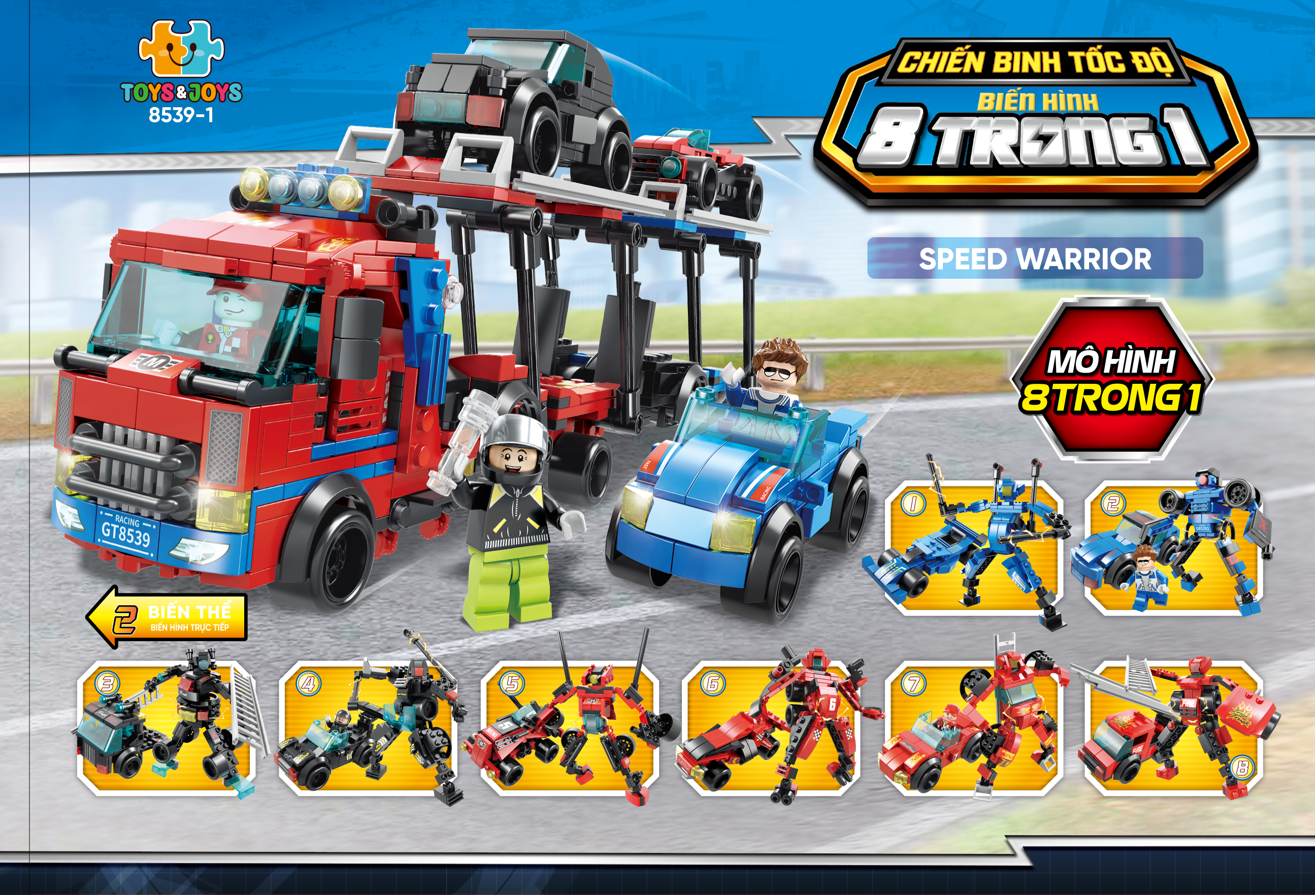 Bộ 8 Đồ Chơi Lắp Ráp Chiến Binh Tốc Độ Biến Hình 8 Trong 1 - Speed Warrior - Toys&Joys 8539 (886 Mảnh Ghép)