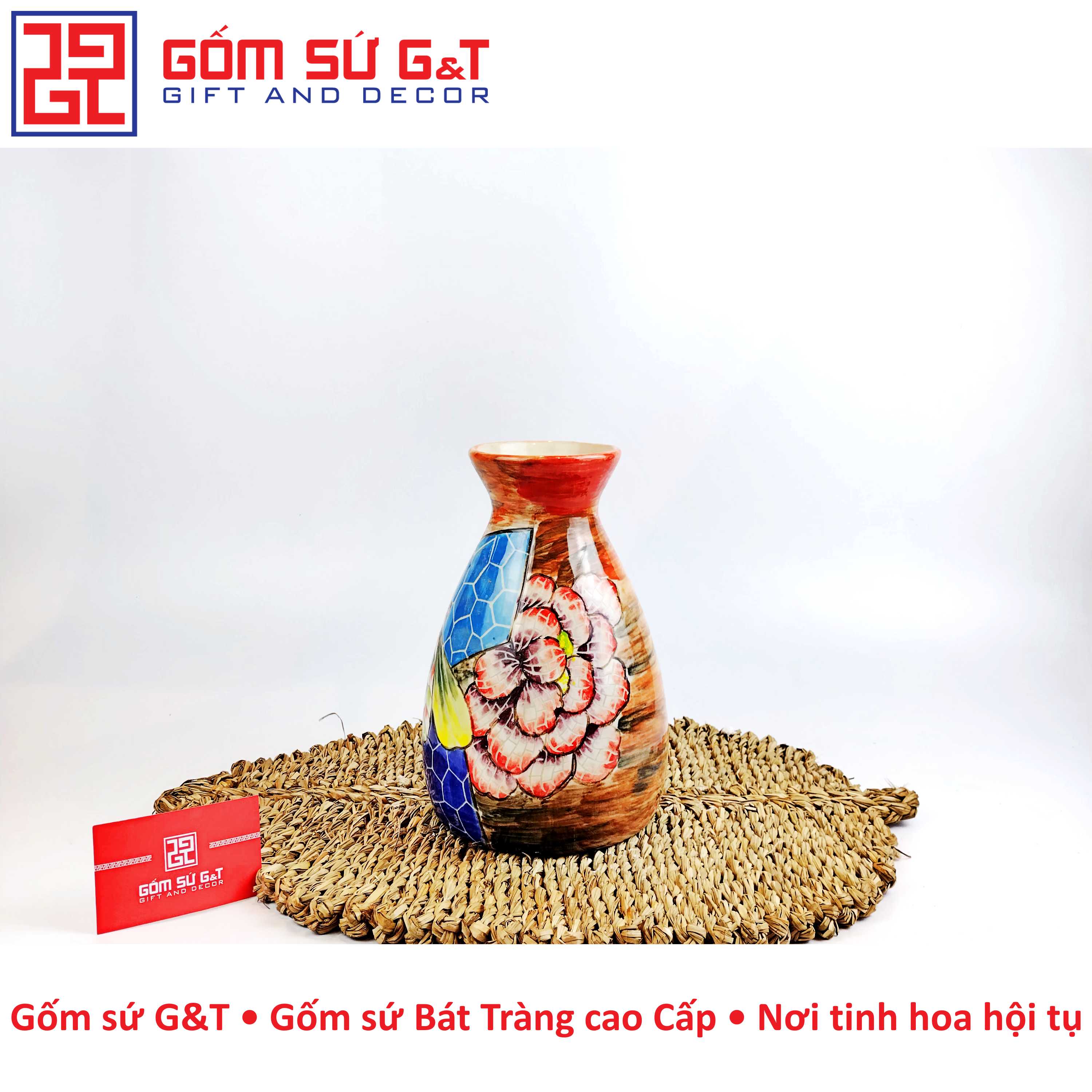 Lọ hoa dáng đầm khắc chuồn Gốm Sứ G&amp;T