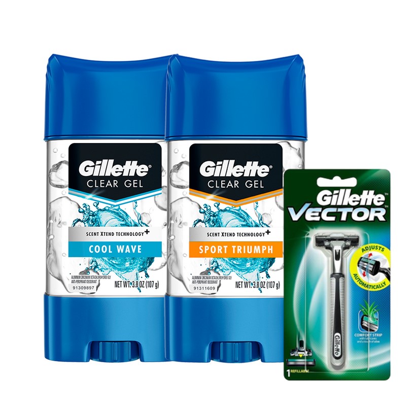 Tặng Dao Cạo Râu Gillette Vector 3 Khi Mua Gel Khử Mùi Gillette Clear Gel Sport Triumph 107Ml + Gel Khử Mùi Gillette Clear Gel Cool Wave 107Ml