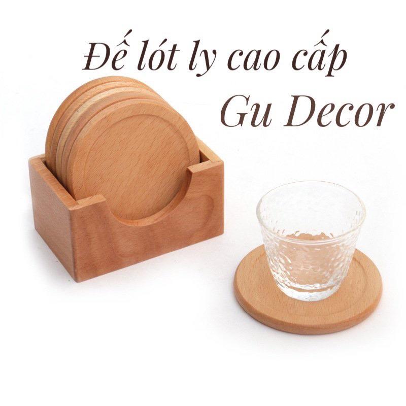 Đế lót ly cao cấp, tấm lót cốc decor trang trí chất liệu gỗ sồi phong cách Nhật Bản