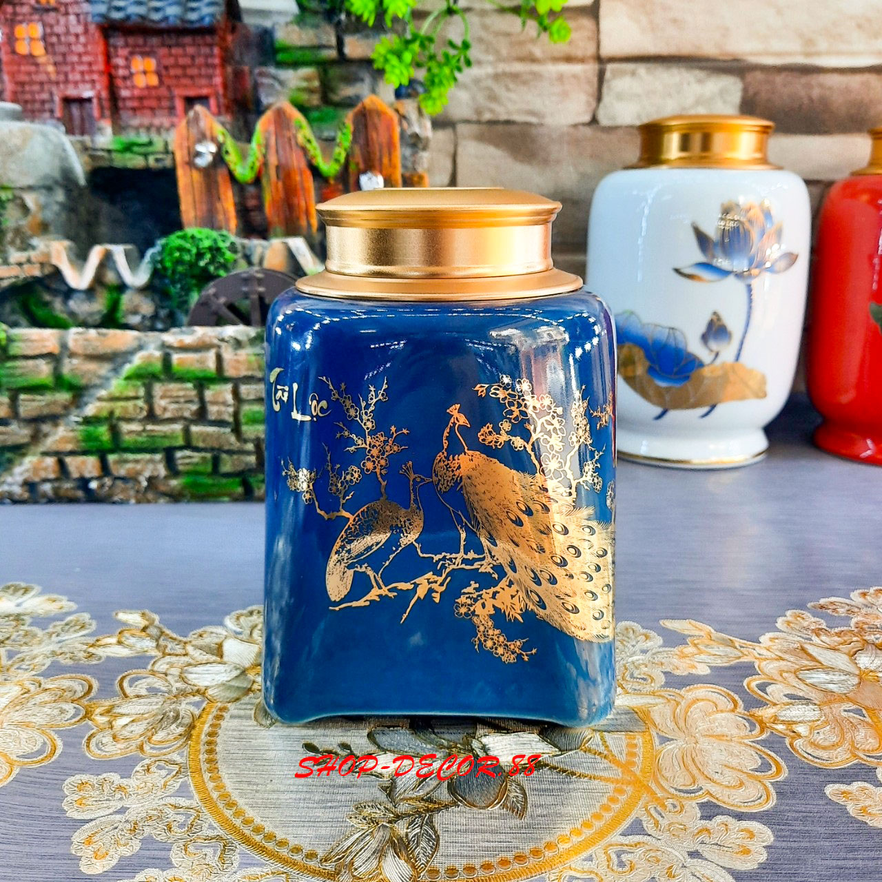 Hũ Đựng Trà, lọ đựng chè gốm sứ Bát Tràng cao cấp họa tiết vẽ vàng 18k