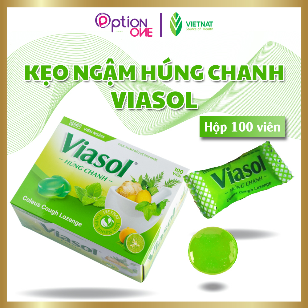 Kẹo ngậm Viasol húng chanh Vietnat giảm ho ấm họng - hộp 100 viên