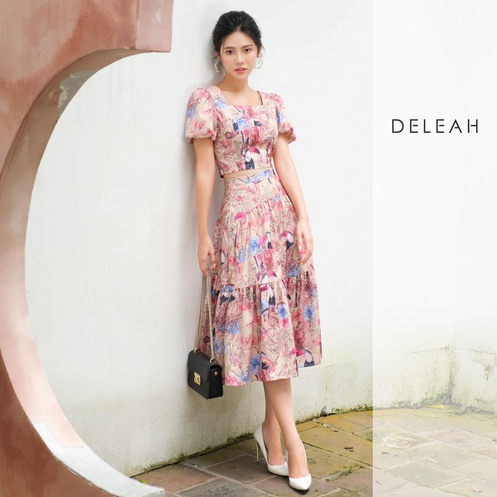 Bộ váy midi tay bồng De Leah