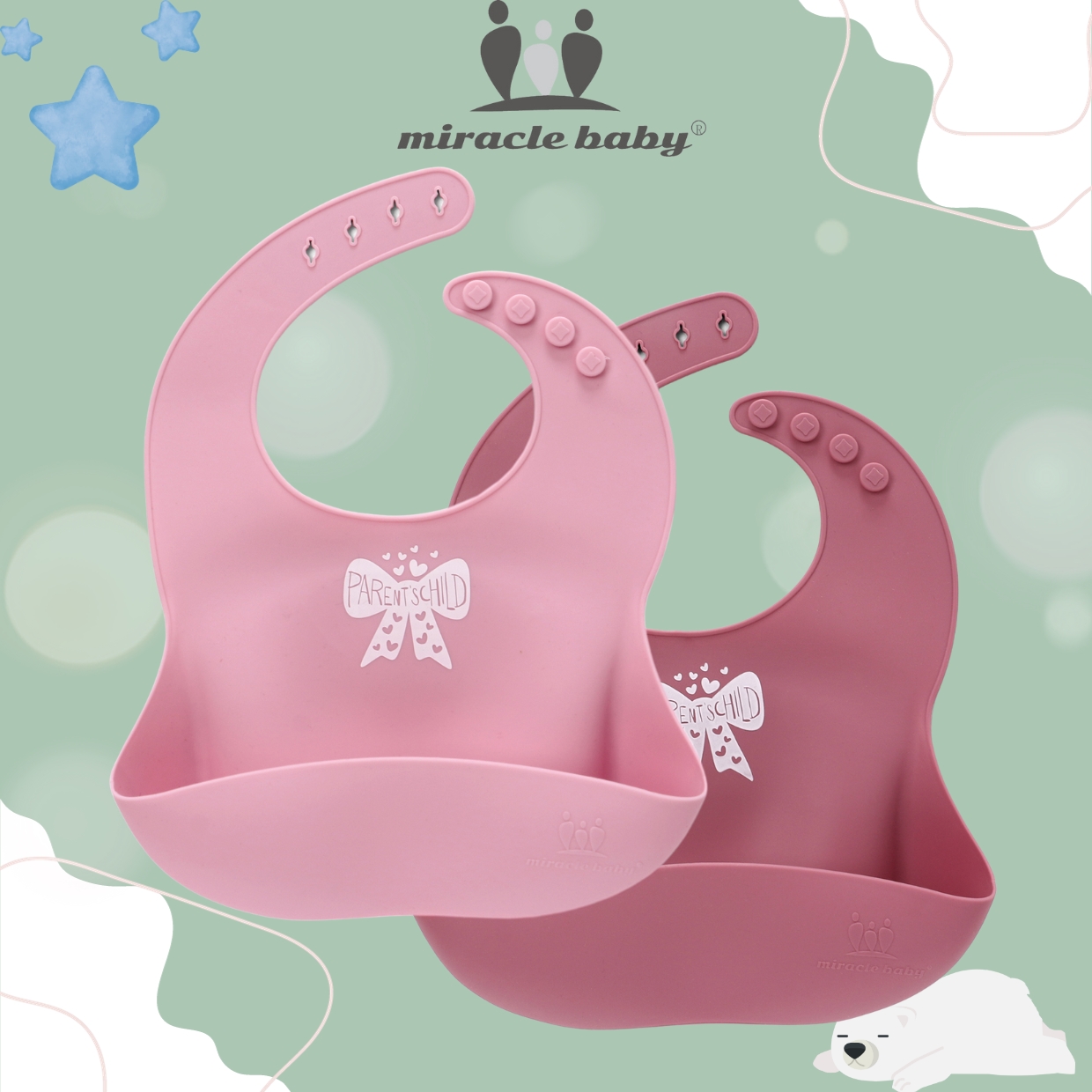 COMBO 2Yếm ăn dặm silicon Miraclebaby có máng cao cấp an toàn cho bé, hàng cao cấp cực kỳ mềm và dày dặn