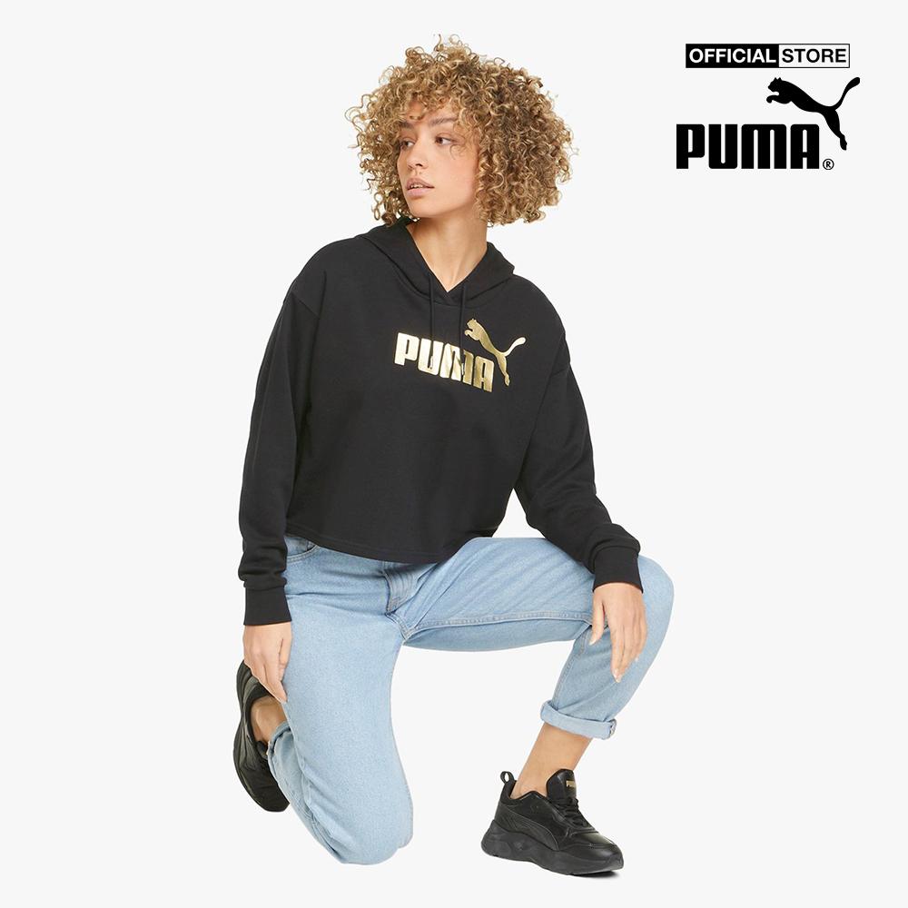 PUMA - Áo hoodie nữ dáng lửng Essentials+ Cropped Metallic 848305