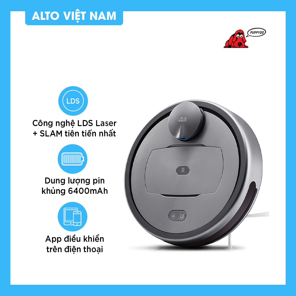 Robot hút bụi lau nhà thông minh PUPPYOO R6 HOME Dung lượng pin lớn 6400mAh Điều hướng thông minh Tự trở về cị trí sạc Cảm biến chống rơi chống va chạm Hàng chính hãng