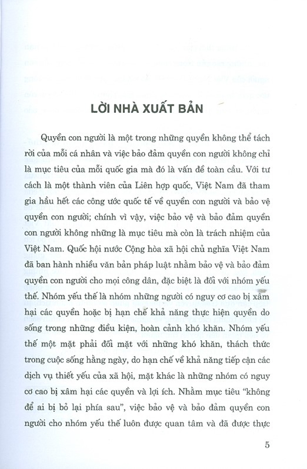 Bảo Đảm Quyền Của Nhóm Yếu Thế Khoảng Trống Pháp Lý Và Khuyến Nghị Cho Việt Nam (Sách chuyên khảo)