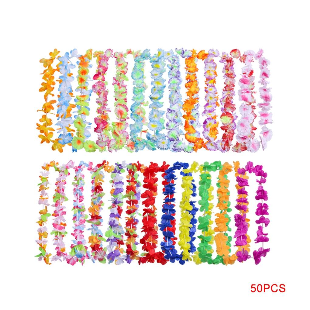 50pcs Hawaiian leis Garland Artificial Necklace Hawaii Flowers Wreath Party Supplies Beach Decor ELEN