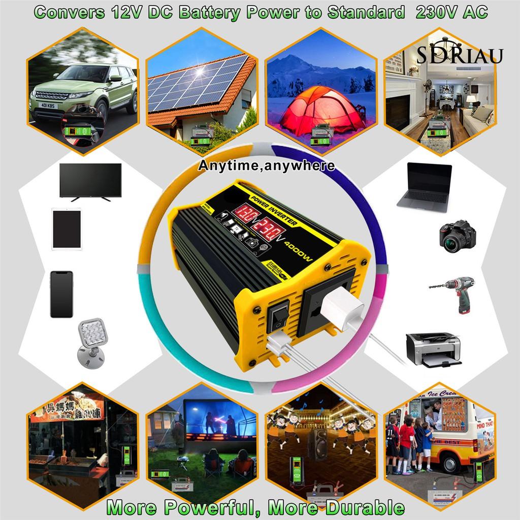 Bộ Biến Tần Nguồn Điện Usb 12v Sang Ac 220v / 110v 4000w Chuyên Dụng Cho Xe Hơi