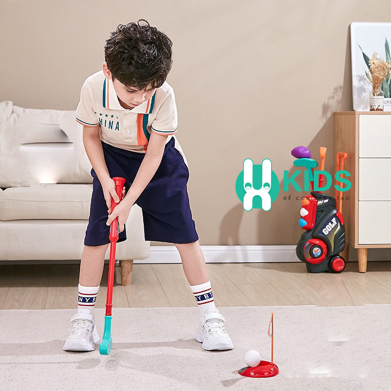 Bộ đồ chơi gậy đánh golf mini cỡ lớn cho bé vui chơi vận động bao gồm cả túi xách có bánh xe dễ di chuyển