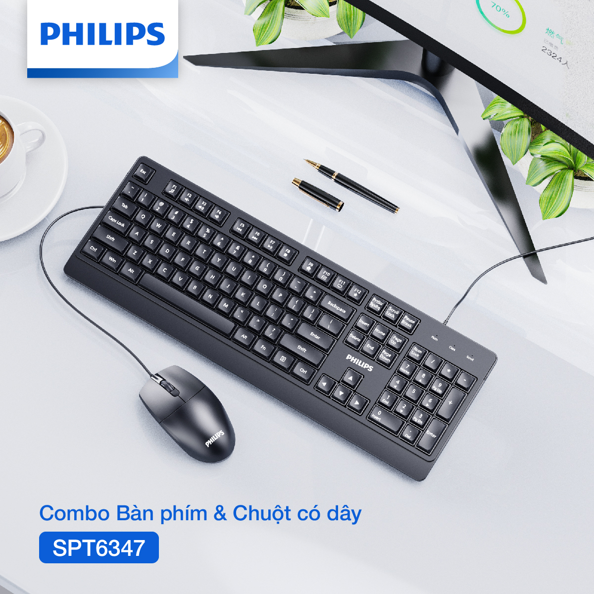 Combo Bàn phím và Chuột có dây Philips SPT6247 - Hàng chính hãng