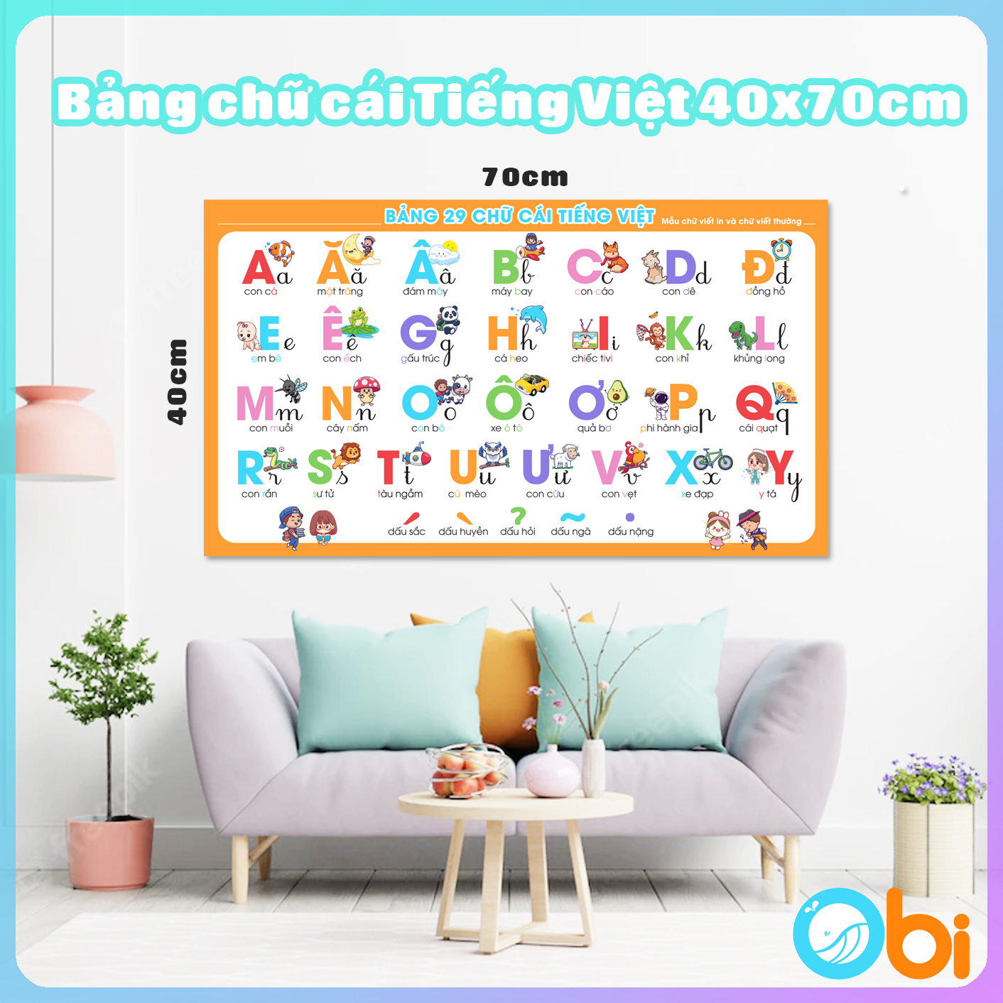 Decal Trang Trí phòng bé - Bảng chữ cái Tiếng Việt Obi