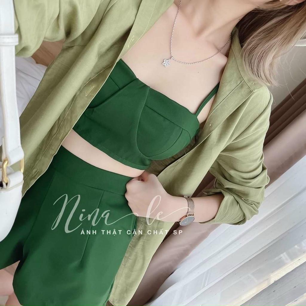 Set bộ 3 món ̂  Set bộ áo 2 dây  kèm áo khoác tay dài sang chảnh