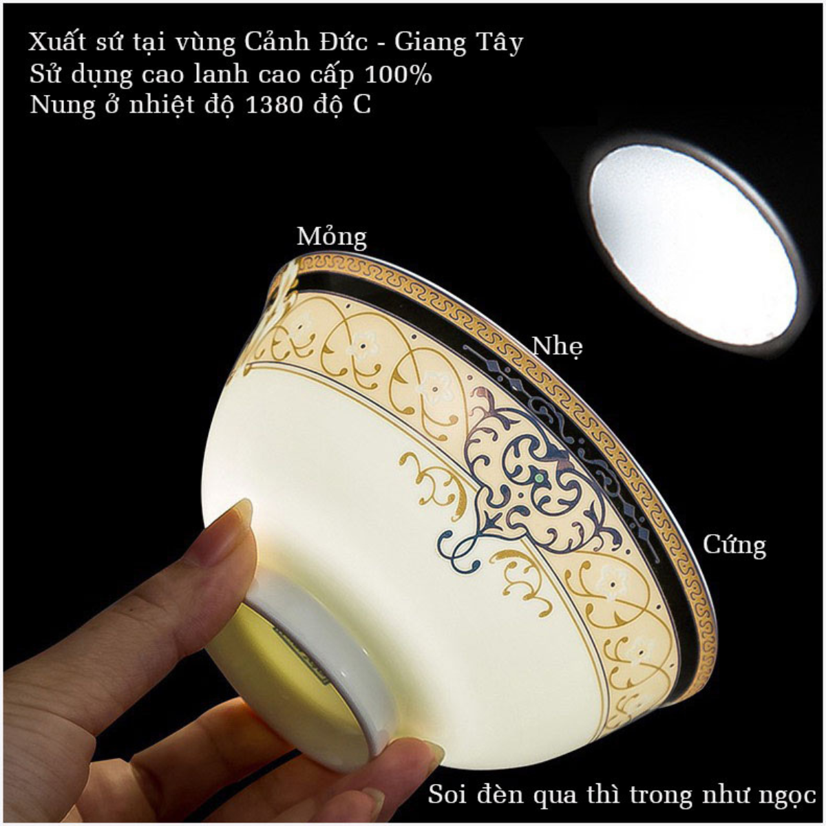 Bộ bát ăn cơm SỨ XƯƠNG Giang Tây cao cấp 60 chi tiết - Bộ chén ăn cơm sang trọng, tinh tế - Bát đĩa mỏng nhẹ nhưng cứng trong và cách nhiệt tốt. Mã GS78