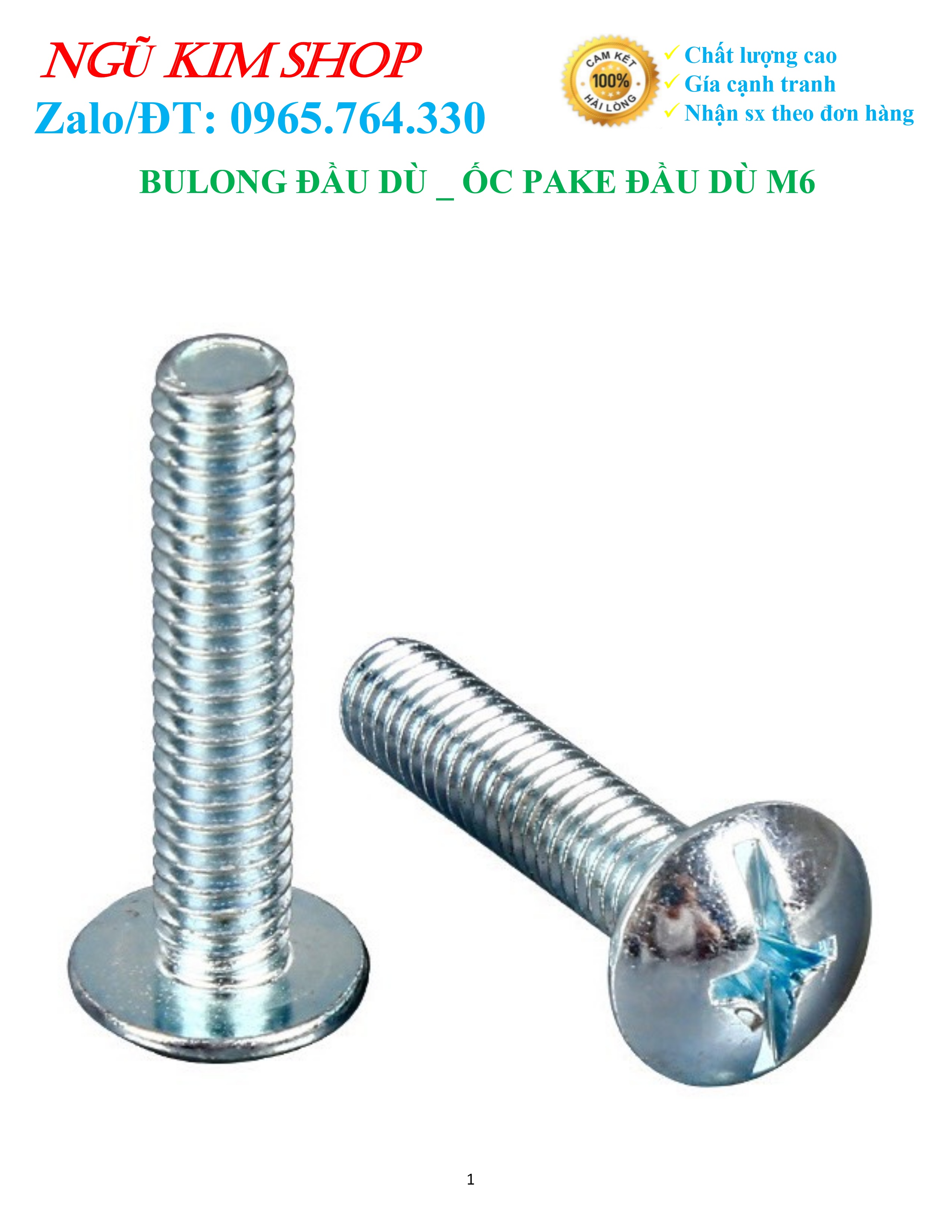 BULONG ĐẦU DÙ _ ỐC PAKE ĐẦU DÙ M6