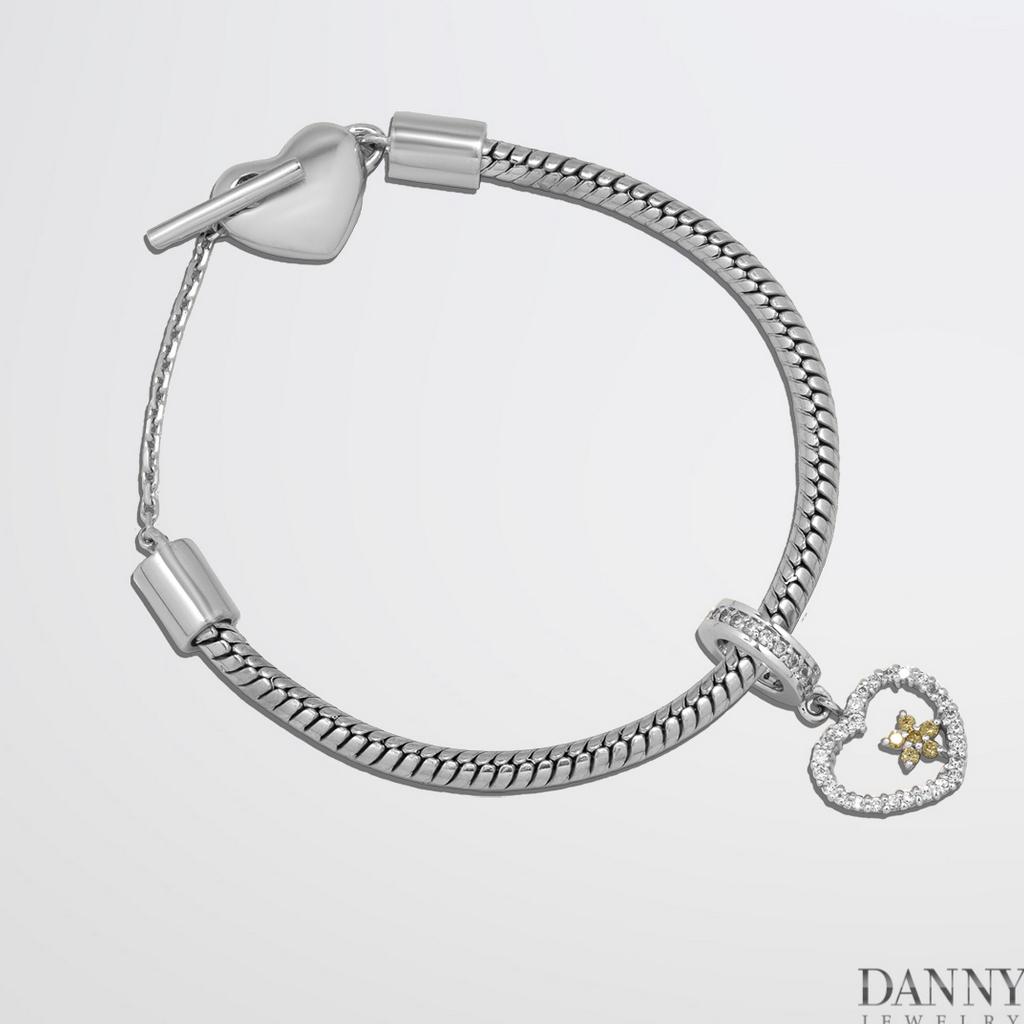 Charm Bạc 925 Danny Jewelry Hình Trái Tim Lồng Ngôi Sao Đính Đá CZ PK002S Xi Rhodium/Vàng hồng