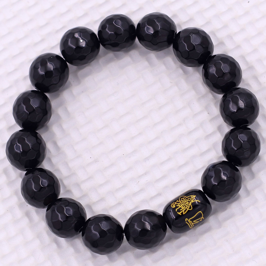 Vòng chuỗi đeo tay đá thạch anh đen cắt giác 10 ly charm hạt giải thái tuế phù, vòng chuỗi phong thủy, giải năm hạn thái tuế