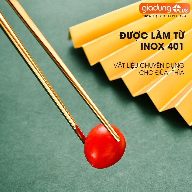 Đũa Inox 401 Mạ Vàng, Tay Cầm Cán Sứ Xanh Ngọc Lục Bảo Sang Trọng - Phong Cách Bắc Âu