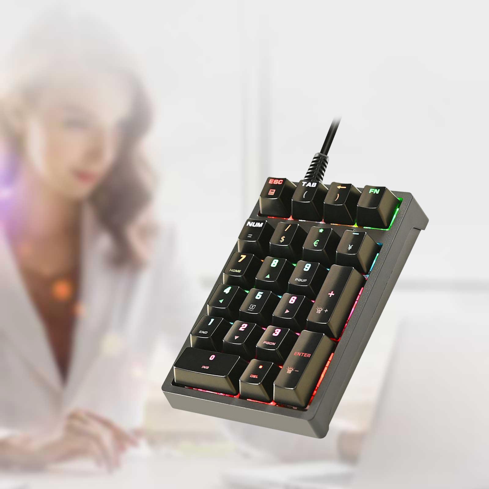 Compact K21 Mini Mechanical Numeric Keypad, 21 Keys, Plug and Play Blue Switch RGB USB Wired Numpad for Tablets Gamer PS Designers Notebook