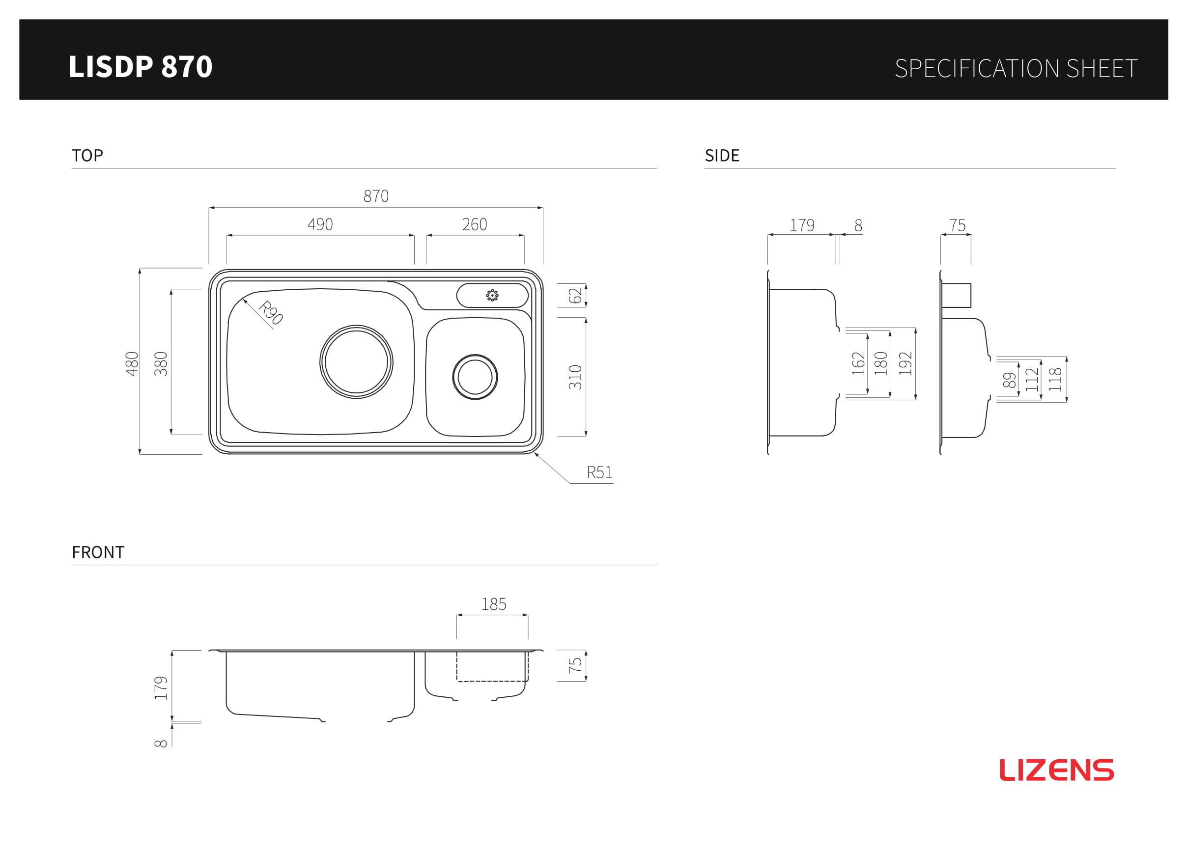 Chậu rửa chén inox 304 Lizens LISDP 870