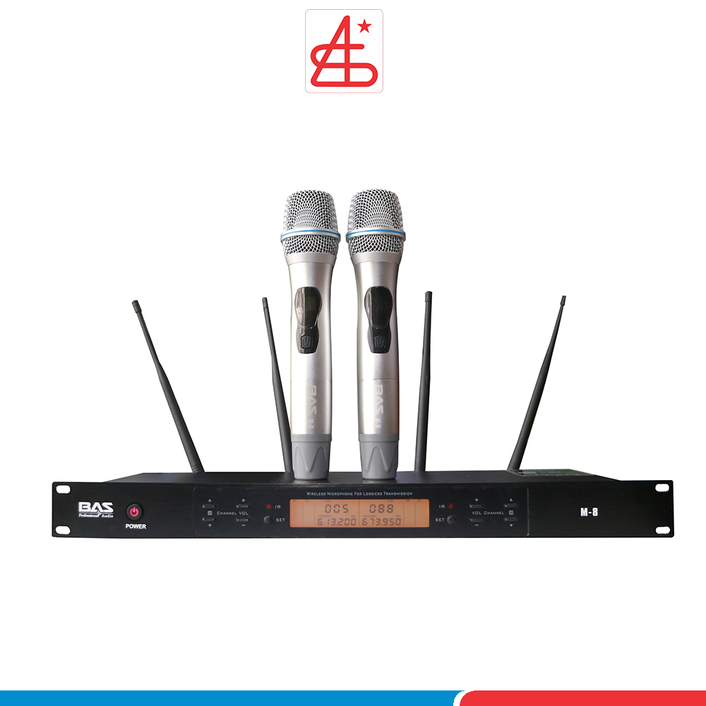 Micro không dây BAS M8, kèm chống sốc mic, micro nhập khẩu cao cấp dành cho dàn karaoke gia đình - Hàng Chính Hãng