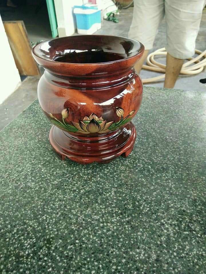 Bát nhang,lư hương gỗ xoan đào hoạ tiết hoa sen đk -16 cm
