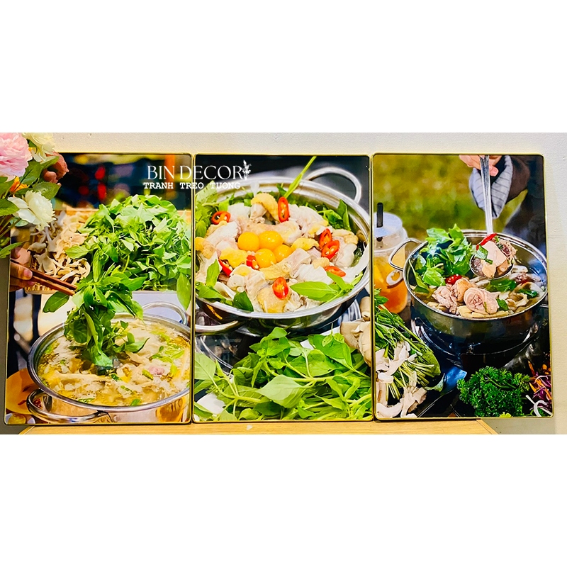 (ẢNH THẬT) Tranh treo tường tráng gương lẩu gà lá é đặc sản bindecor kèm đinh treo