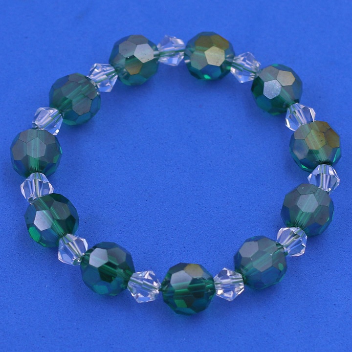 Vòng tay pha lê xanh đậm cắt giác 10 ly pha lê trắng giác CTFLXLDGFLTRG10