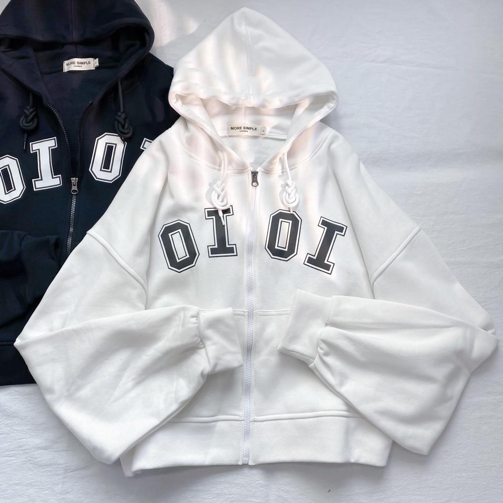 Áo Khoác Hoodie Croptop OI OI Tay Bồng Form Rộng Vải Nỉ Lót Bông Ulzzang